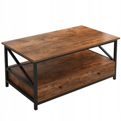 Zdjęcie produktu dla Ława Stolik Drewniany Kawowy Loft Industrialny Szuflady Salonu Stół 100Cm