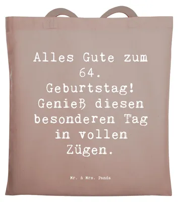 Produktbild von Mr. & Mrs. Panda Tote Bag Spruch 64. Geburtstag - Braun Pastell - Geschenk, Schultasche, Happy Birthday, besondere Momente, Laptoptasche, Uni Tasche, feiern, Alter, Glück