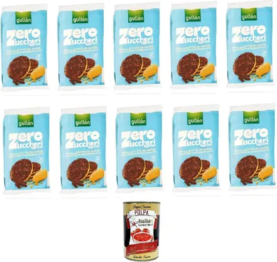 Produktbild von Gullon Zero Zuccheri Gallette di Mais Ricoperte di Cioccolato, Senza Zuccheri Aggiunti 100g, Schokoladenüberzogene Maiswaffeln, ohne Zuckerzusatz 10x100 g + Italian Gourmet polpa 400gr