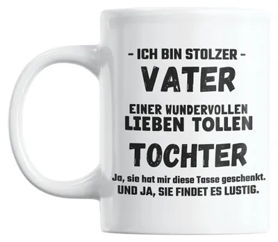 Keramikbecher mit Spruch, 330 ml, spülmaschinenfest, weiß
