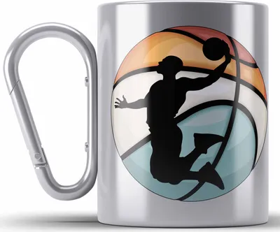 Produktbild von Trendation - Basketball Edelstahl Tasse Karabiner Geschenk Basketballspieler Trainer Geschenkidee Lustige Edelstahl Tasse Karabiner Basketballer Jungs Jungen Coach (Silber)