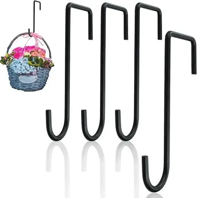Zaunhaken 4er-Set, 15 cm, schwarz, Stahl, für Pflanzenampeln