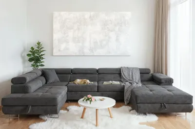 Produktbild von Sofiland Aller U-Form Wohnlandschaft XXL Schlaffunktion 2 Bettkästen Dunkelgrau Links