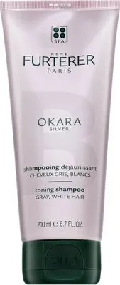 A product shot of a Rene Furterer Okara Silver Toning Shampoo bottle.