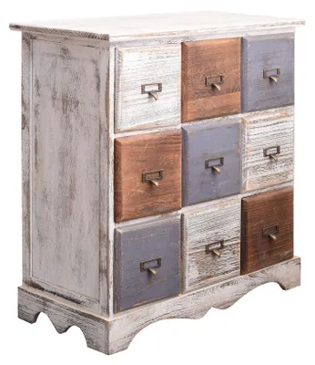 Produktbild von Kommode - Schminktisch - Anrichte - Aufbewahrungsschrank - Schrank - 9 Schubladen - Leichtes Paulowniaholz - Shabby-Chic-Design