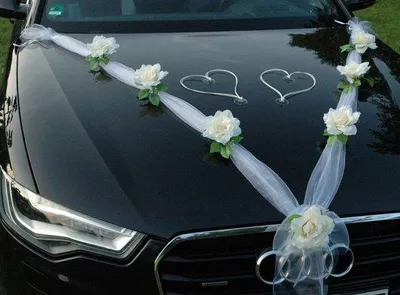 Produktbild von Organza-Decorationset für Hochzeitsauto mit Rotanharten