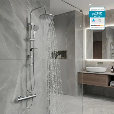 Produktbild von HANSGROHE Duscharmatur Duschsystem mit Ecostat 1001CL und BELVIT Regendusche oder Handbrause, EcoStop & 40°C Sicherheitssperre, Armatur in Chrom