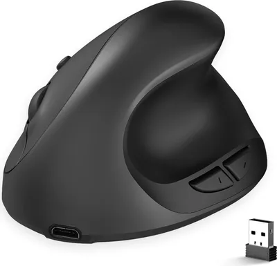 Produktbild von HXSJ X10 2,4 G kabellose vertikale Maus, optischer Motor/ergonomisches Design/3-stufige DPI-Einstellung/eingebauter wiederaufladbarer 600-mAh-Lithium-Akku, schwarz