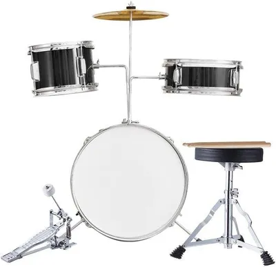 Produktbild von Kinderdrumset, 3-teilig, 14-Zoll, Anpassbares Sitzgefäß, Becken, Pedal, 2 Schlagzeugstangen, 8-Zoll Tom, 10-Zoll Snare, 14-Zoll Bass, Anfänger-Set für Kinder, schwarz