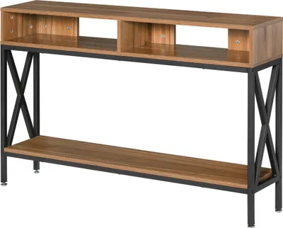 Image de HOMCOM Table Console Table d'Entrée Industriel Multi-rangements 120 x 23,5 x 75 cm Bois Noyer