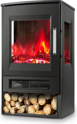 Produktbild von Faziango Elektrokamin 900W/1800W Standkamin– Schwarz Elektrischer Heizofen– Dreiseitiger Panorama-Kamin - LED-Flammeneffekt