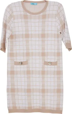 Produktbild von A Scacchi kariertes Kleid in Beige mit lockerem Schnitt und kurzen Ärmeln