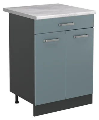 Produktbild von Küchenunterschrank Vicco R-Line Blau-Grau/Anthrazit 60 cm mit Schublade Arbeitsplatte Marmor, Model 61125