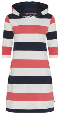 Produktbild von Sea Ranch Damen Sweatshirt-Kleid Ronja im Streifen-Design mit Kapuze - Streifenkleid mit 3/4-Ärmeln in Calypso Coral-Pearl-Dark Navy Größe L