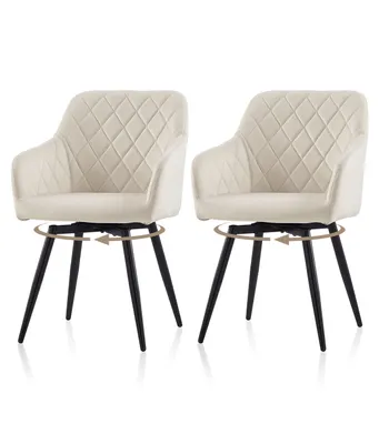 Image de CLIPOP Lot de 2 chaises de salle à manger, chaise pivotante, chaise de cuisine rembourrée en velours,Beige