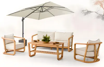 Produktbild von Elegantes Beiges Holz-Textil Sofa-Set mit 3 Sitzen und Sessel