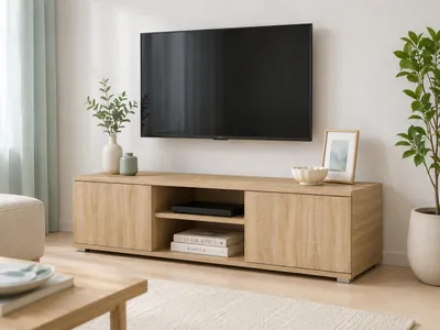 Produktbild von Moderner TV-Schrank Sonoma Eiche | Lowboard 120x32x30 cm | Fernsehtisch mit offenen Fächern für Receiver & Konsole