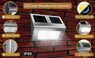 Obrázek produktu pro LED solární nástěnné svítidlo, nerezová ocel, vodotěsné IP65