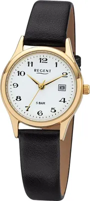 Produktbild von Regent F-835 Damen-Armbanduhr, Gold-Gehäuse, Leder-Armband