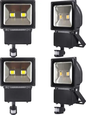 Produktbild von 4pcs 100W LED Fluter Strahler mit PIR Bewegungsmelder,Greenmigo Warmweiß Wasserdicht IP65 Super Helles Sicherheitsbeleuchtung für Garten,Hof,Lager,Platz,Plakatwand
