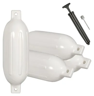 Produktbild von 4er-Set Bootsfender - Aufblasbare Marine-Fender - Gerippte Oberfläche - Vinyl - 13,97 x 50,8 cm - Weiß