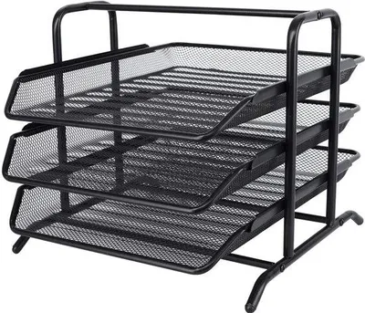 Immagine prodotto di Ibenzoa® Organizer da scrivania in metallo nero – 3 scomparti per documenti A4 e riviste, rivestito con verniciatura a polvere, dimensioni 29,5 x 35,5 x 26 cm