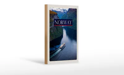 Produktbild von Holzschild Reise 12x18cm Norwegen Kreuzfahrt Reise Meer Gebirge