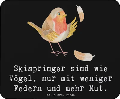 Produktbild von Mr. & Mrs. Panda Mousepad Skispringen Mut - Schwarz - Geschenk, Sportler, Humor, Sport, Sportart, Fliegen, Technik, Mouse Pad, mousematte, Mauspad, laptop, Skispringer