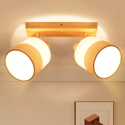 Produktbild von ZMH LED Deckenlampe,2 Flammig,Deckenstrahler Flurlampe Holz,E14 Deckenleuchte Vintage Spotlight,Stoff,Schwenkbar 350° Deckenspot,Ohne Leuchtmittel