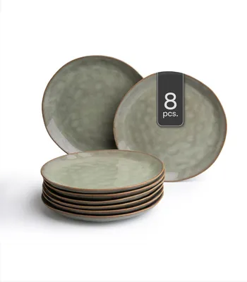 Produktbild von Speiseteller - Ø 27 cm - Mintgrün - Braun - Steingut - mit Reaktivglasur - 8er Set