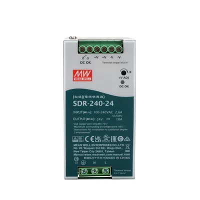 Produktbild von MEANWELL SDR-240-24, DC AC Hutschienen-Netzteil, DIN, 240W 24V 10A