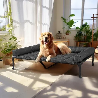Immagine prodotto di Cuccia rialzata per cani, in rete rinfrescante, nera, 125x83x22,5 cm, per casa e giardino