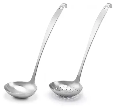 Edelstahl-Suppenlöffel-Set, 2 Stück, mit Haken, 30 cm