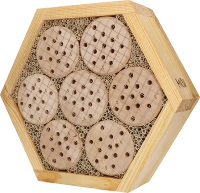 Produktbild von Mittelgroßes Insektenhotel Honigwabe aus Holz MKW - Insektenhaus aus massivem Laub- und Nadelholz - Wetterfest - für Wildbienen & Marienkäfer
