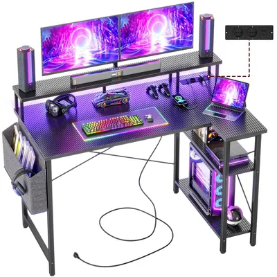 L-förmiger Computertisch 120x70 cm mit LED und Steckdosen