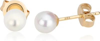 Produktbild von Paar 5mm echte Süßwasserperle Ohrstecker 333 Gelbgold 8 Karat Perlenohrringe