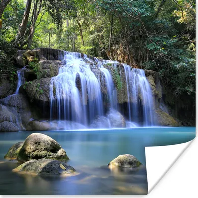 Produktbild von MuchoWow® Poster Felsen unter den Wasserfällen des Erawan-Nationalparks 50x50 cm - Wohnzimmerdekoration