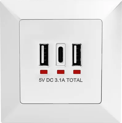 Produktbild von hb-digital Wandsteckdose Unterputz mit 2x USB-A und 1x USB-C Ports weiss