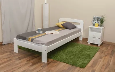 Produktbild von Einzelbett / Gästebett Kiefer Vollholz massiv weiß lackiert A5, inkl. Lattenrost - Abmessung 90 x 200 cm