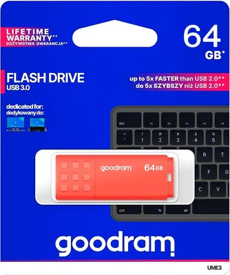 Zdjęcie produktu dla Goodram USB flash disk, USB 3.0, 64GB, UME3, pomarańczowy, UME3-0640O0R11, USB A, z osłoną