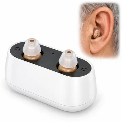 Produktbild von Hörverstärker Set wiederaufladbar mit magnetischer Ladestation – 2 Stück, Im-Ohr, Lautstärke einstellbar – Beige