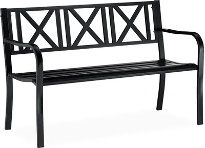 Produktbild von Relaxdays Gartenbank aus Metall, 2-Sitzer, robust, für Terrasse, Balkon, Ruhebank HxBxT 81 x 127 x 56 cm, Stahl, schwarz