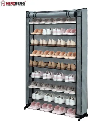 Immagine prodotto di organizzatore di scarpe a 9 livelli, grigio, contiene 45 paia di scarpe