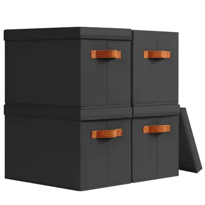 Produktbild von Aufbewahrungsboxen 4er Set, faltbare Stoff Aufbewahrungskörbe, 35 x 25 x 25 cm, beige, für Kleiderschrank