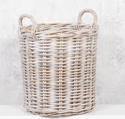 Produktbild von Natur Rattankorb BAKUL rund White Wash 40cm Pflanzkorb Inlay Griffe