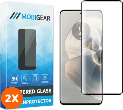 Produktbild von Mobigear Premium 4.99 Motorola Edge 50 Pro Panzerglas Gehärtetes Glas Displayschutz - Hüllenfreundlich - Schwarz (2er Pack)