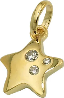 Produktbild von Anhänger Stern 10x10mm glänzend mit 3 Zirkonia 9Kt 375 Gold Gelbgold
