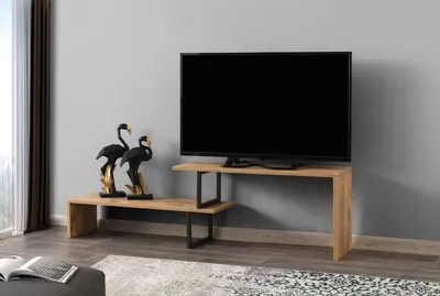 Produktbild von skye-decor, TV-Schrank, Melaminbeschichtete Partikelplatte, Schwarz-Kiefer-Optik, 153x44x30 cm (BxHxT), Ovit KLN, Modern-Industriell, Mehrere Ablageflächen, Wandbefestigungsoption, einfacher Aufbau, langlebig, leichte Reinigung