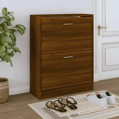 Image de Armoire à chaussures imitation chêne, dimensions 63 x 24 x 81 cm, fabriquée en panneaux de particules