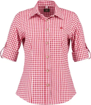 Produktbild von German Wear Trachtenbluse für Trachten lederhosen bluse Trachtenmode kariert, Größe:42, Farbe:Rot